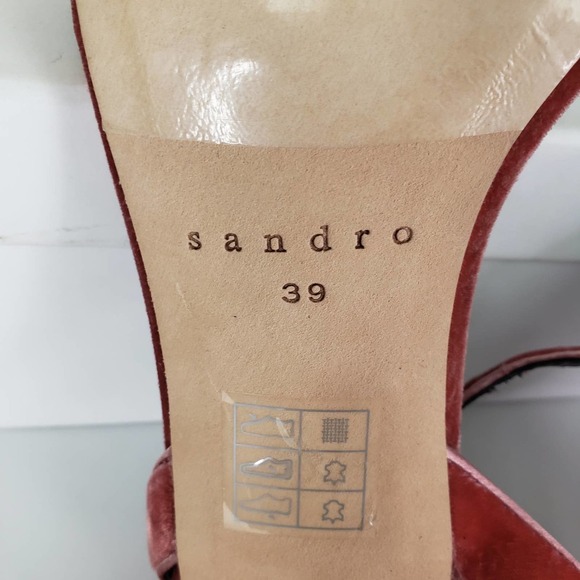 Sandro Nina Pink Velvet Strappy Sandal Siletto 8.5 - Picture 8 of 10